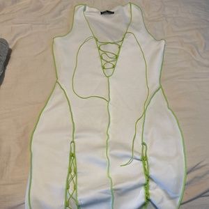 Deep v white and neon bodycon